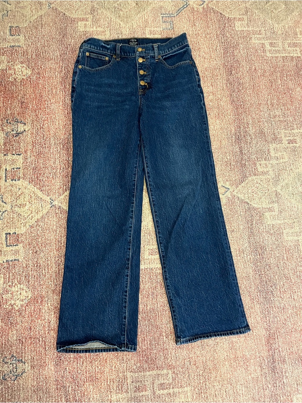J crew mid rise button fly full length wide leg jeans in medium wash size 28/6